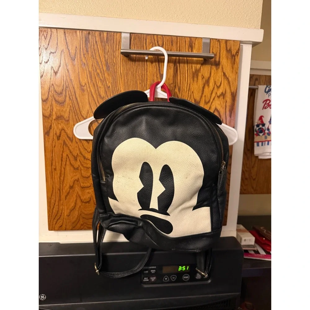 Disney Mickey Mouse Mini Backpack Black Pebbled Faux Leather 3D Ears Bag
